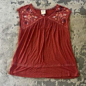 Knox Rose Rust Embroidered Floral Blouse